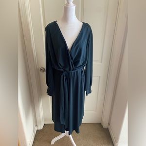 H&M BOTTLE GREEN FAUX WRAP DRESS XL